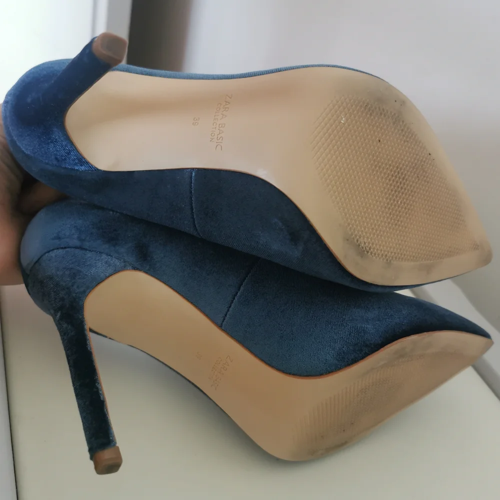 Zara Women's Heels in Rich Blue Velvet - Picture 5 of 5